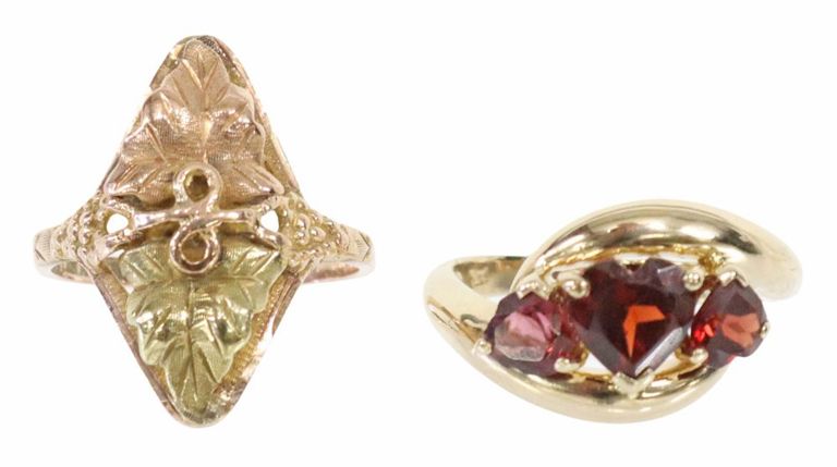 Estate 14kt & 10kt Gold Rings, (One) With Garnets