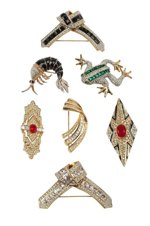 Vintage Costume Jewelry Crystal-Embellished Metal Brooches