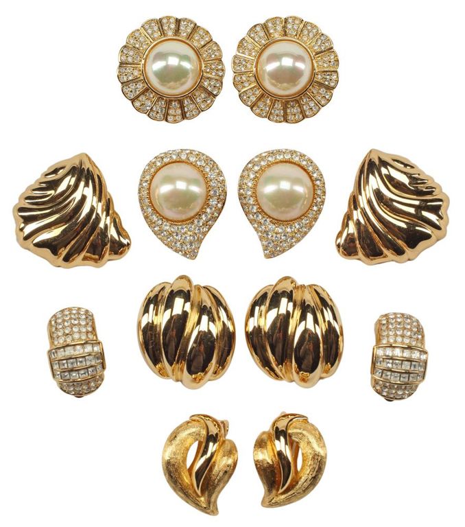 Vintage Christian Dior & St. John Gold-Tone Metal Clip-on Earrings