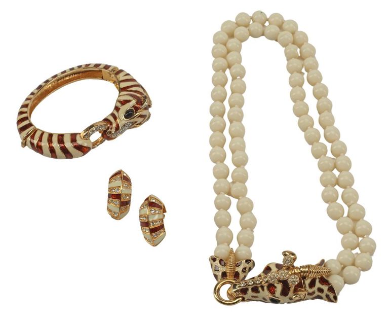 Vintage Ciner Enameled & Crystal Embellished Gold-Tone Metal Jewelry
