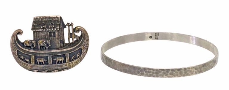 James Avery Sterling Noah's Ark Pendant & Hammered Bangle