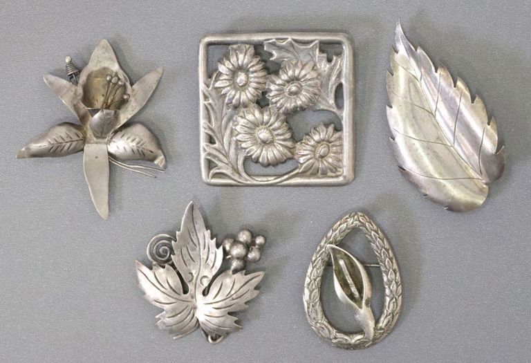 Sterling Silver Floral Design Brooches