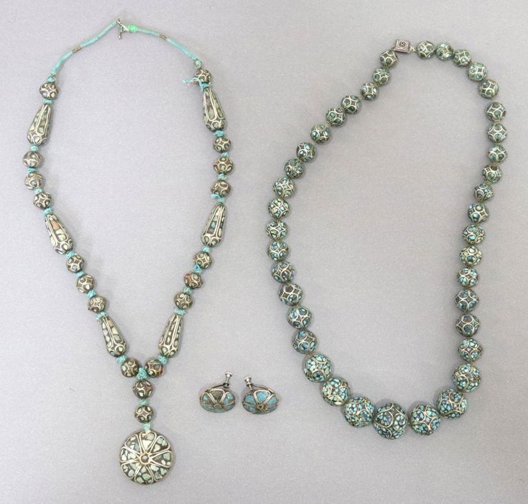Silver & Turquoise Inlay Beaded Necklaces & Earrings