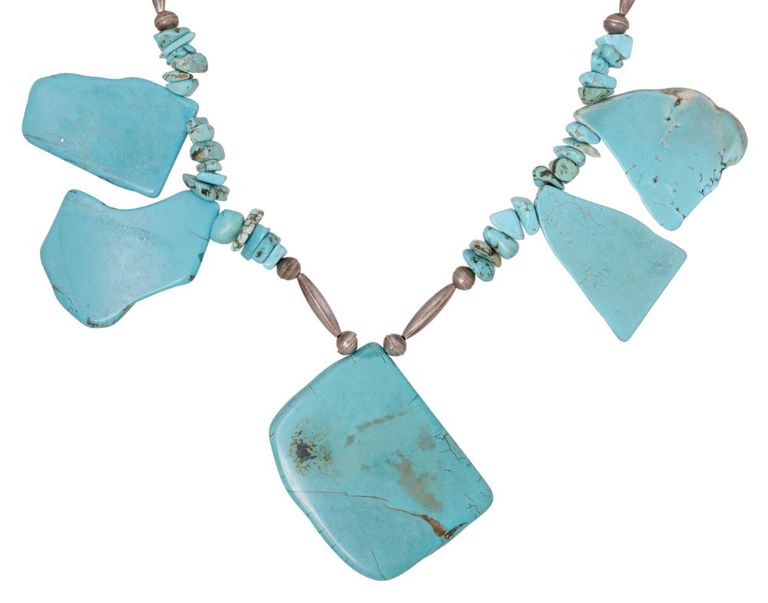 Large Native American Beaded Turquoise Slab Necklace