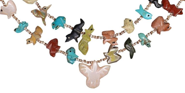 Native American Double-Strand Shell Heishi Fetish Necklaces