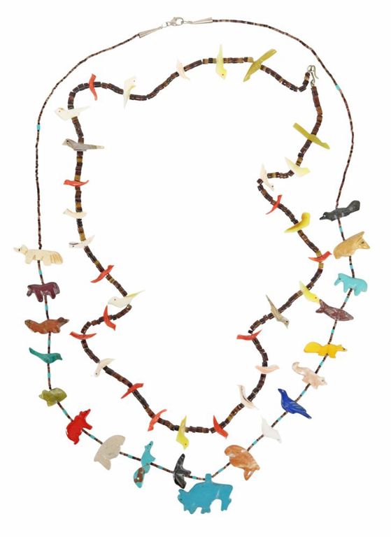 Native American Shell Heishi & Stone Fetish Necklaces