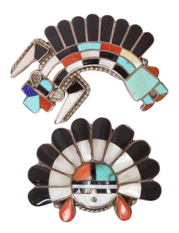 Native American Zuni Inlay Pendant Brooch & Bolo Ornament