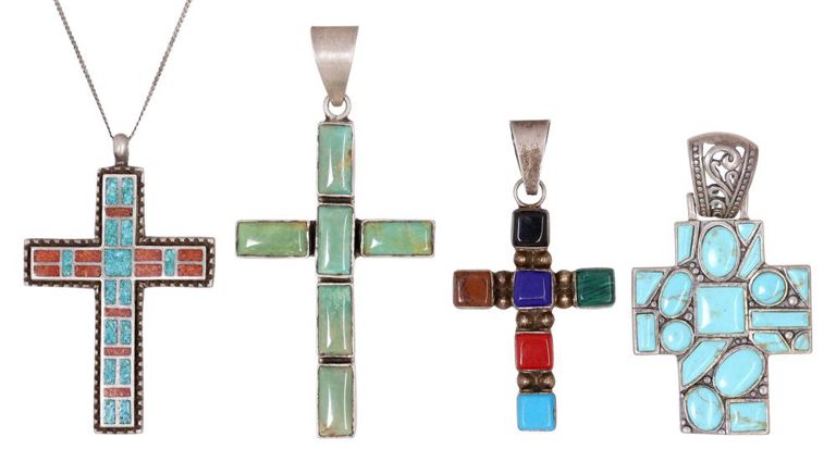 Southwest Silver & Multistone Cross Pendants