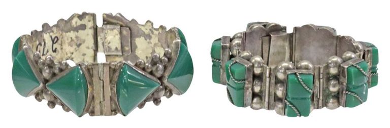 Silver & Green Onyx Link Bracelets, Mexico