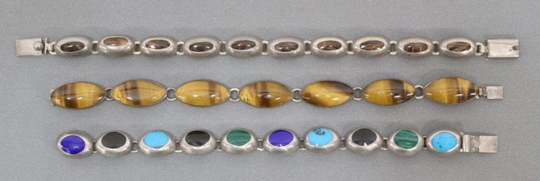 Sterling Silver & Stone Link Bracelets, Mexico