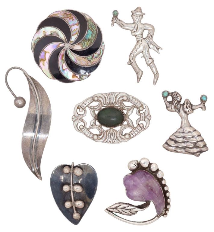 Collection of Silver Brooches/ Pins, Mexico