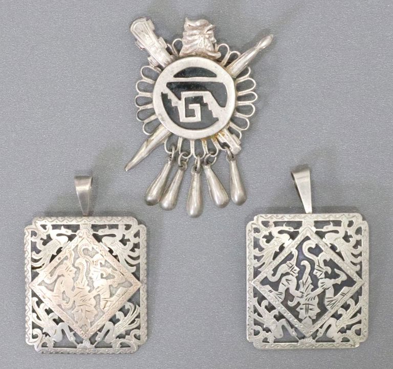 Pre-columbian Style Silver Brooches, Mexico & Guatemala
