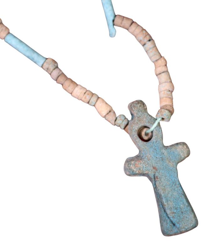 Faience Beaded Necklace With Cross