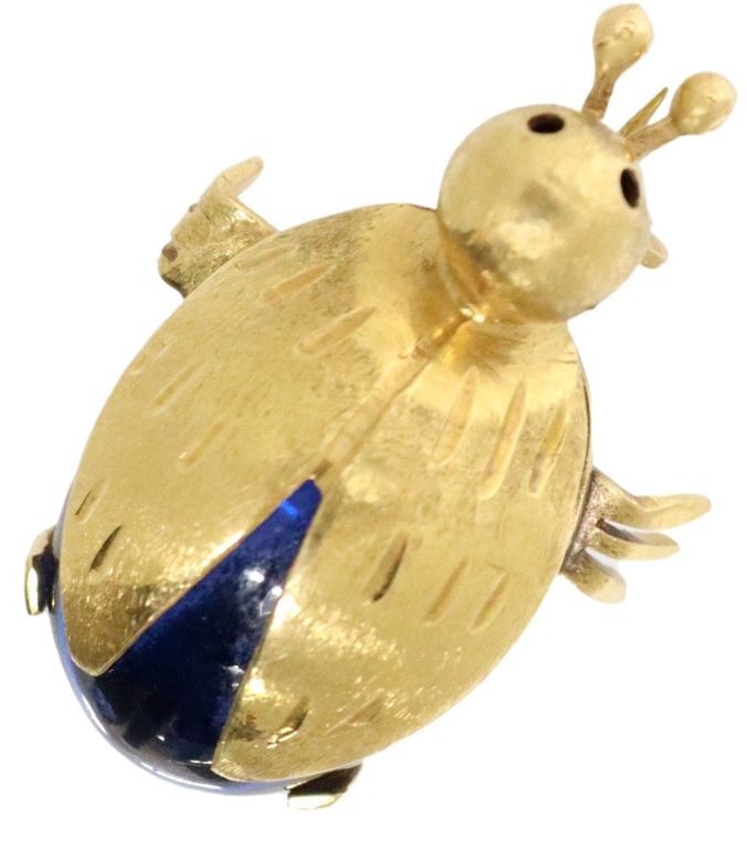 Estate 18kt Gold & Cabochon Blue Spinel Insect Ladybug Brooch