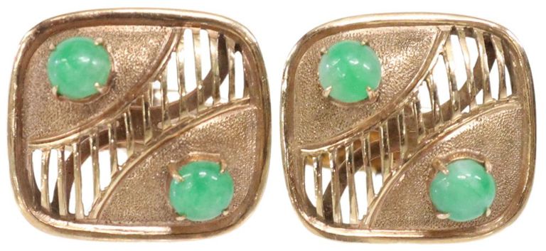 Estate Gent's 14k Gold & Jade Cabochon Cufflinks
