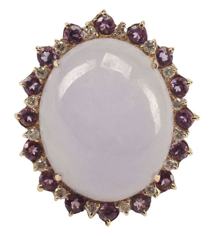 Estate 14kt Gold Lavender Jade Amethyst & Diamond Ring