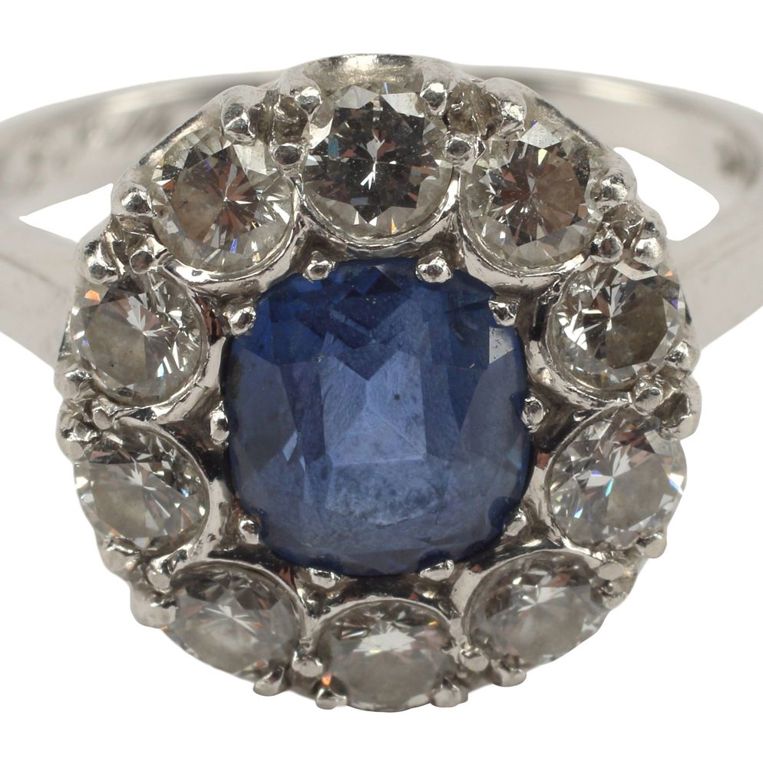Estate Platinum Blue Sapphire & Diamond Ring