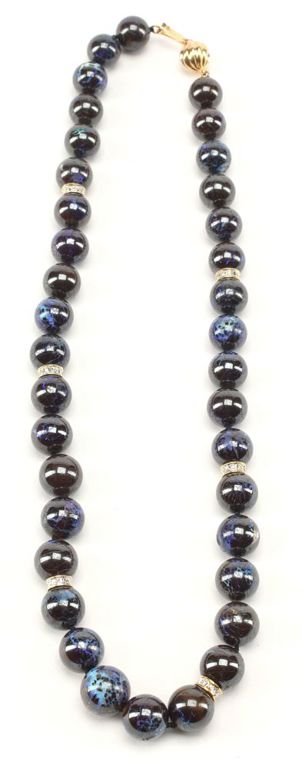 Estate 14kt Yellow Gold Diamond & Opal Beaded Necklace