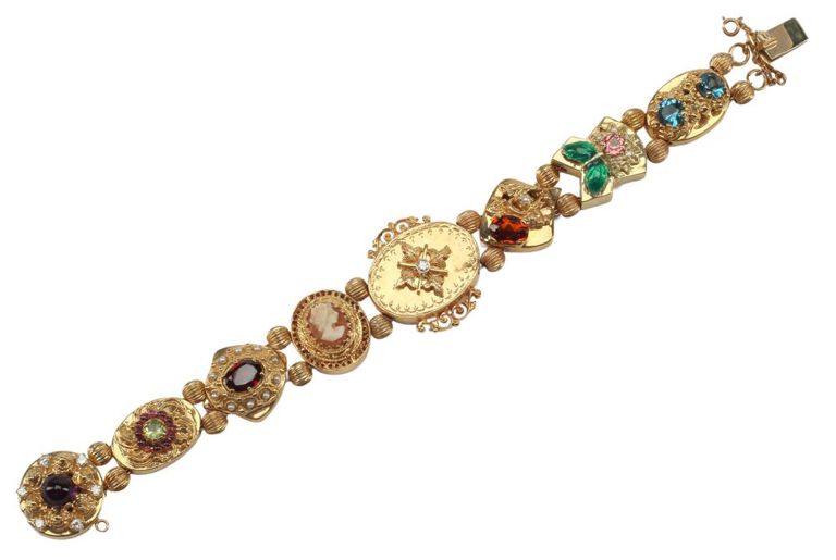 Estate 14kt Yellow Gold Slide Charm Bracelet