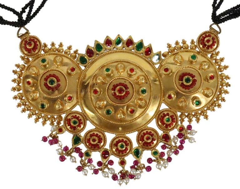 Estate 22kt Yellow Gold Medallion Design Pendant Necklace, India