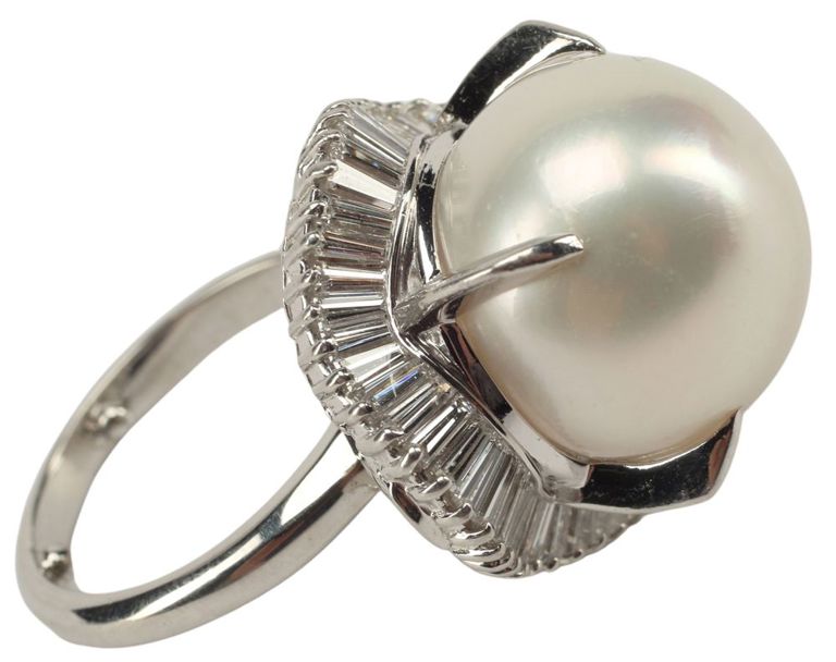 Estate Platinum South Sea Pearl & Diamond Ballerina Ring