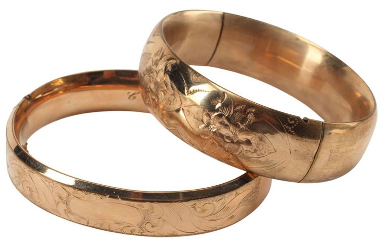 Estate Victorian Rose Gold Hollow Hinged Bangle Bracelets