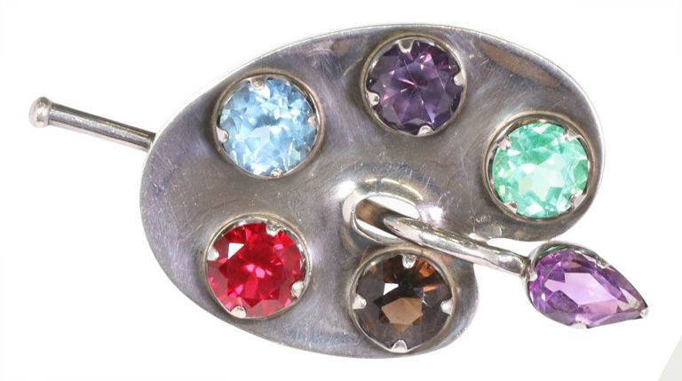 Los Ballesteros Sterling Artists Palette Brooch, Mexico