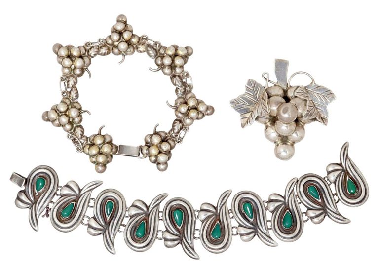 Sterling & Silver Link Bracelets & Pendant Brooch, Mexico