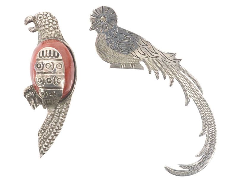 Estate Sterling & Silver-Tone Metal Bird Brooches