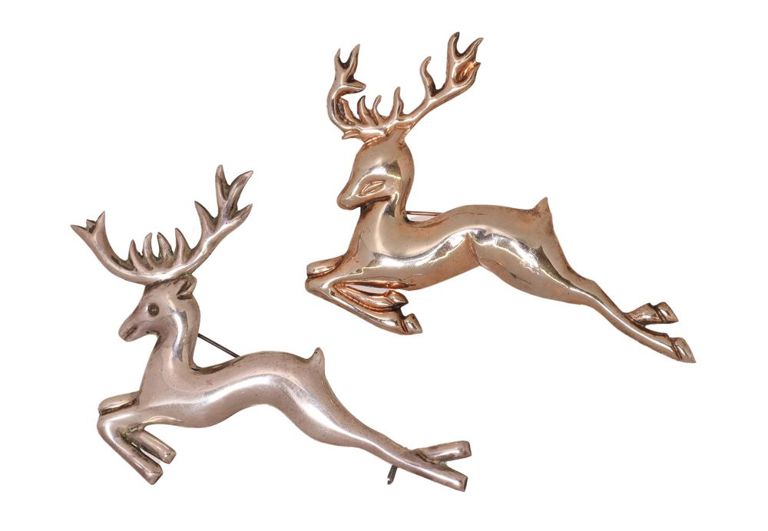 Silver Hollow Leaping Reindeer Brooches, Mexico