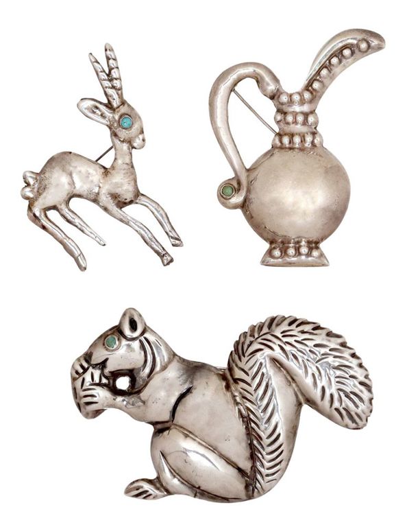 Silver Hollow Figural Brooches, Mexico