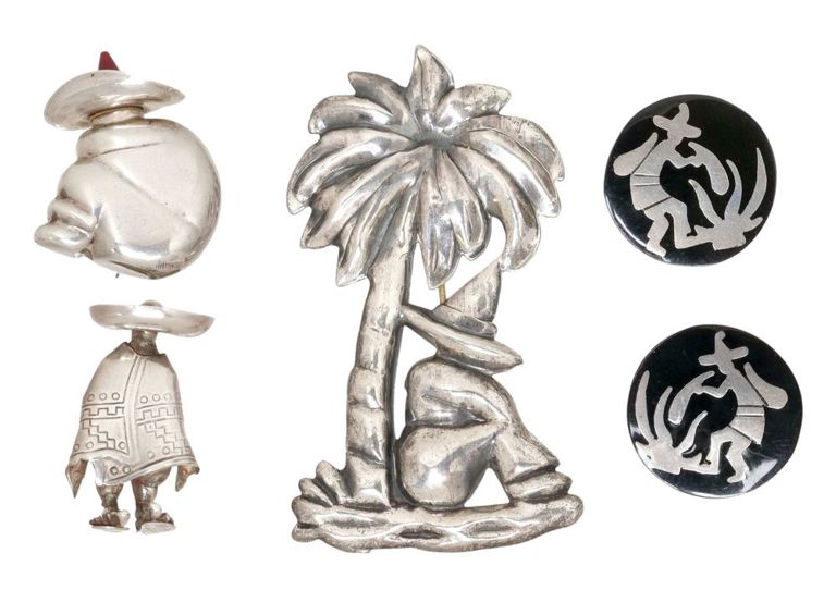 Silver & Hardstone Earrings & Brooches, Mexico