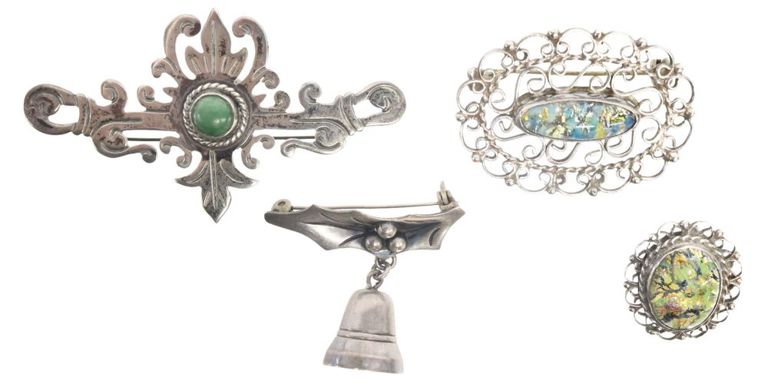 Sterling Silver Brooches, Mexico, Damaso Gallegos, Jose Anton & Other