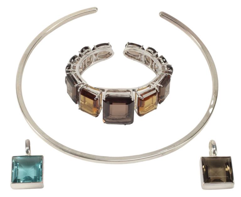 Estate Sterling Silver Blue Topaz & Smoky Quartz Jewelry