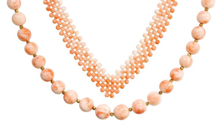Estate Angel Skin Coral Beaded Necklaces