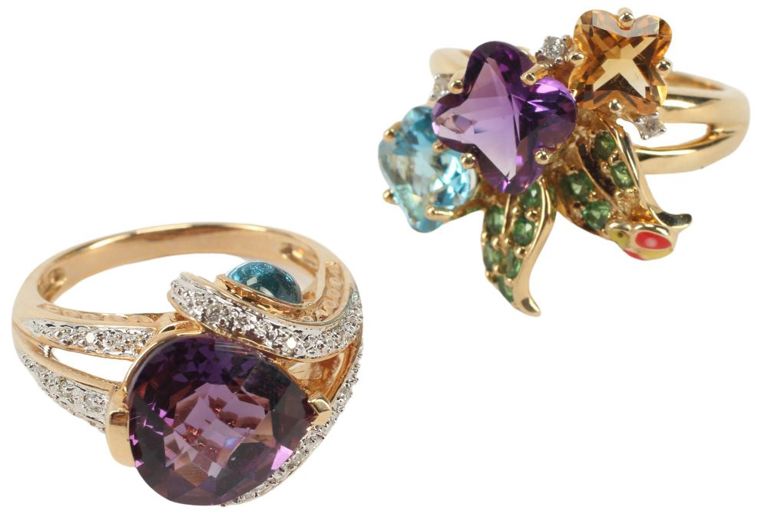Estate 14kt Yellow Gold & Multi-color Gemstone Cocktail Rings
