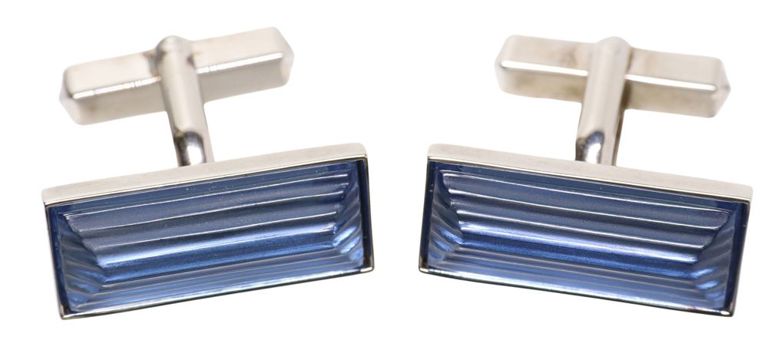 Lalique Rayonnante Sterling Silver & Blue Satin Glass Cufflinks