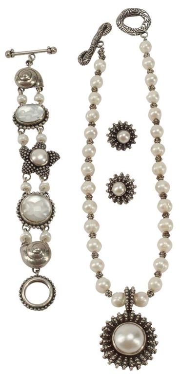Estate Designer Stephen Dweck Marine Themed Sterling & Pearl Jewelry