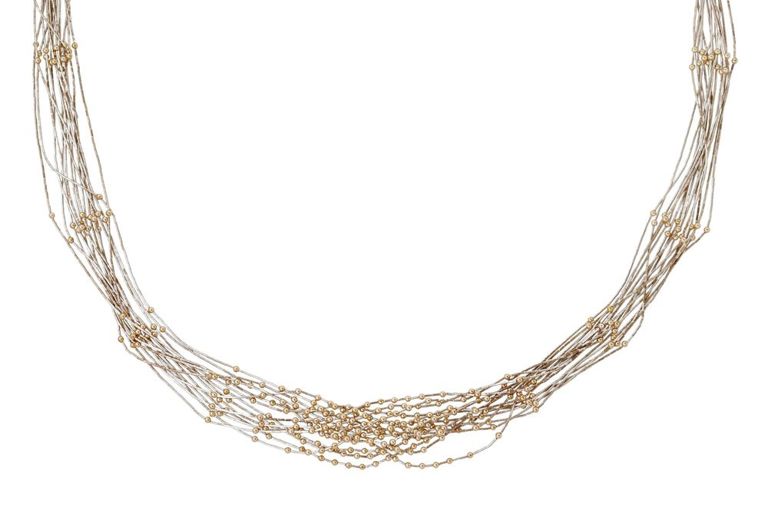 Southwest Pulled Liquid Silver Fifteen-Strand Necklace