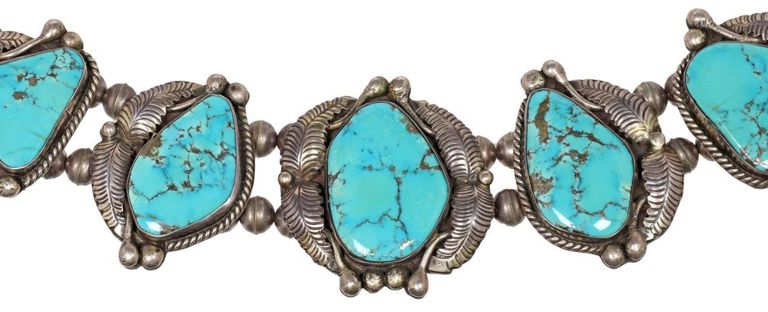 Native American Silver & Turquoise Bench Bead Choker Necklace