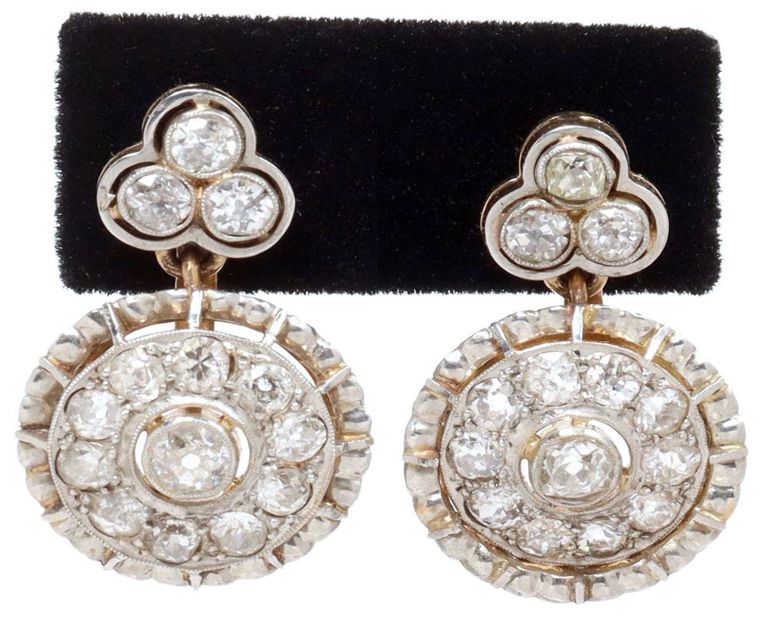 Estate Antique 14kt Gold & Diamond Pendant Earrings
