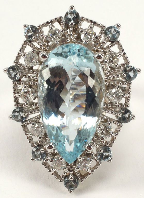 Estate 14kt White Gold Aquamarine & Diamond Ring