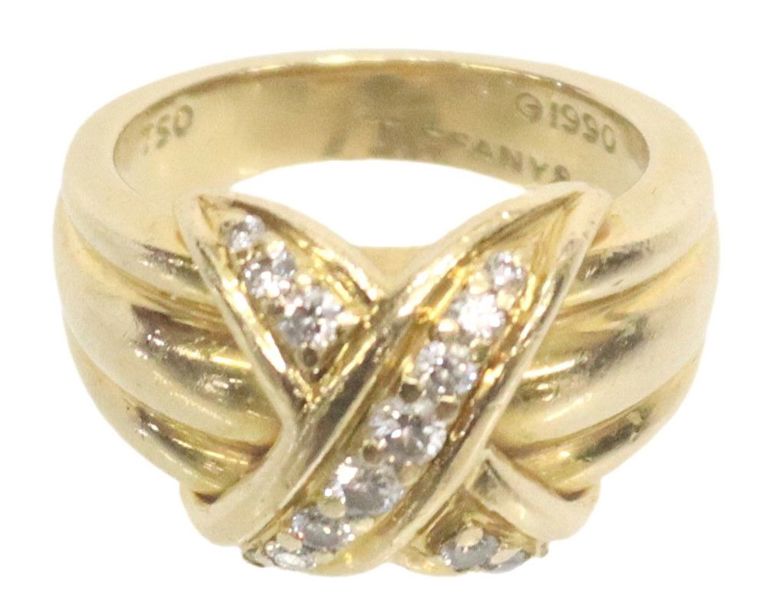 Estate Tiffany & Co. 18kt Yellow Gold & Diamond Signature X Ring