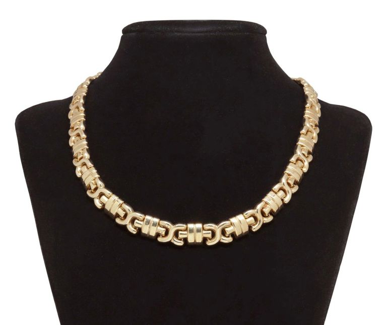 Estate Italian 14kt Yellow Gold & Black Cabochon Chain Necklace
