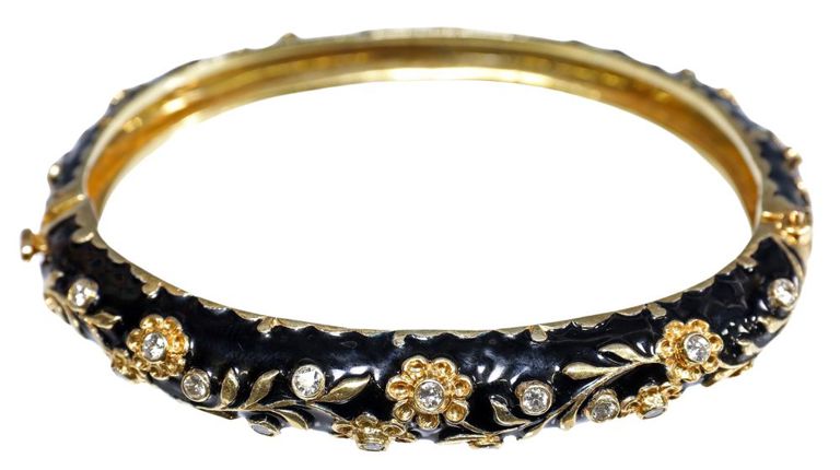 Estate Gutschneider 14kt Gold Diamond & Black Enamel Bangle
