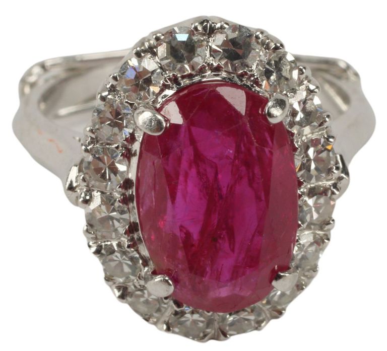 Estate 14kt White Gold, Diamond & Ruby Ring