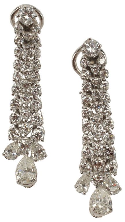 Estate Diamond & Platinum Waterfall Drop Earrings