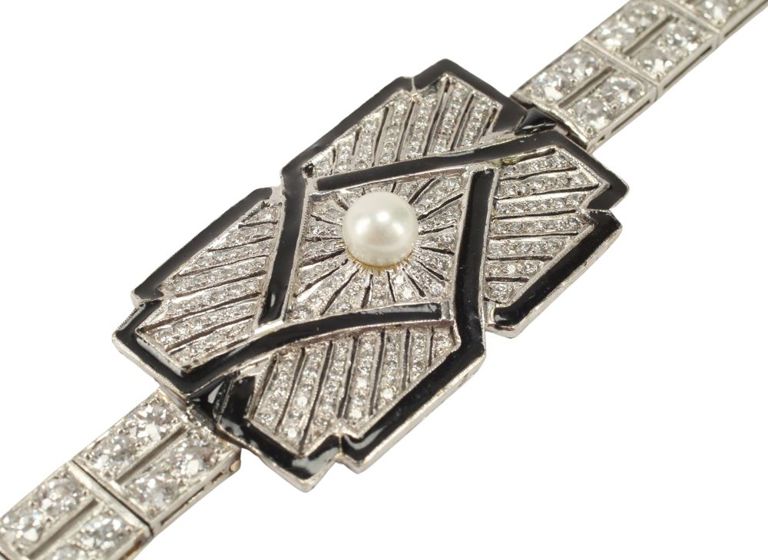 Estate Art Deco Style Platinum, 18kt Gold & Diamond Flex Bracelet