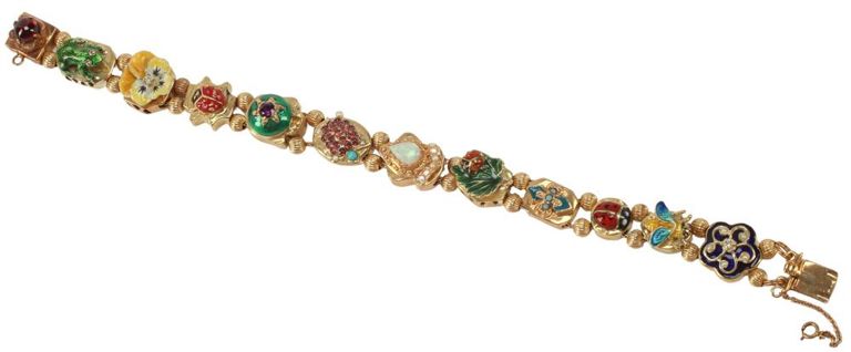 Estate 14kt Yellow Gold Ladybugs Charm Bracelet