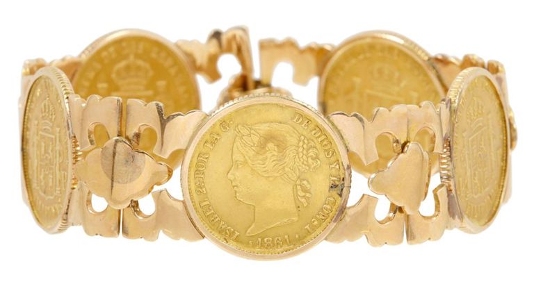 Estate 14kt Gold Bracelet With Spanish Colonial Philippinesâ Gold Coins